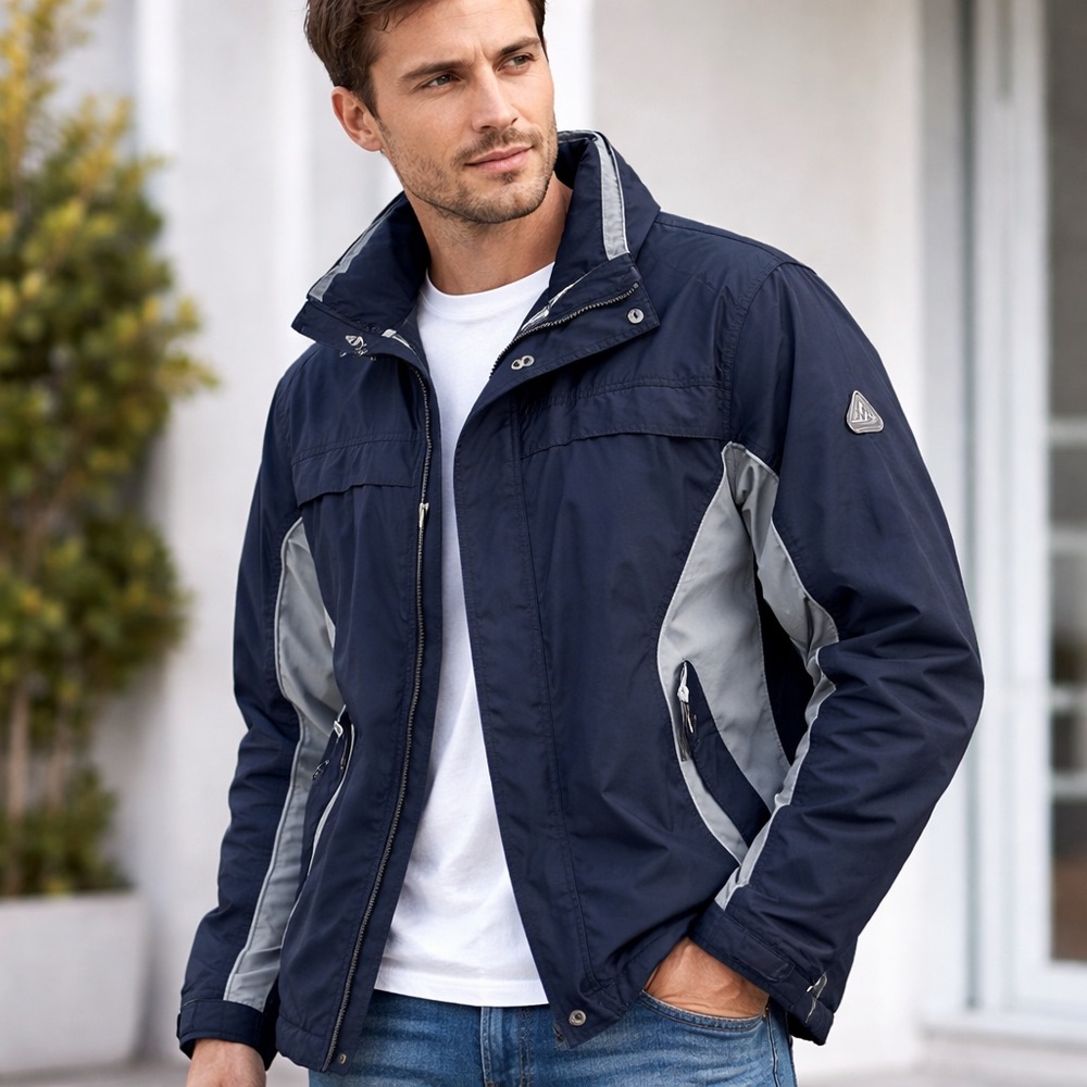 Point Zero Men’s Windbreaker Jacket M Blue Lightweight Zip Snap Outdoor‎ Coat